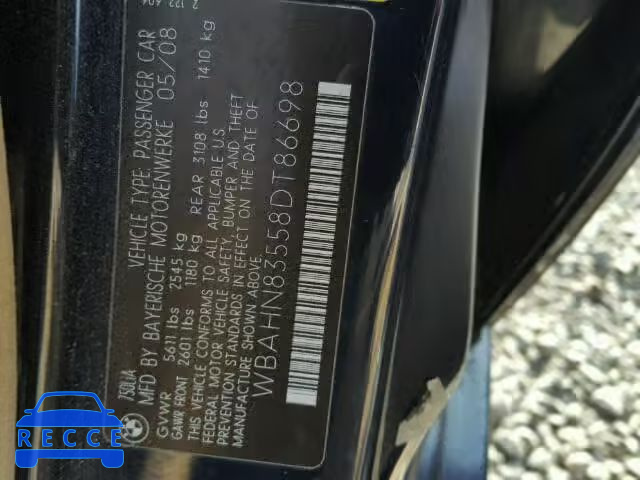 2008 BMW 750 WBAHN83558DT86698 image 9