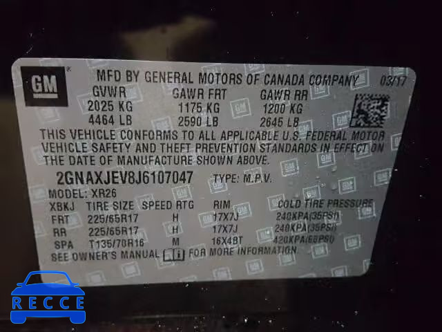 2018 CHEVROLET EQUINOX LT 2GNAXJEV8J6107047 image 9