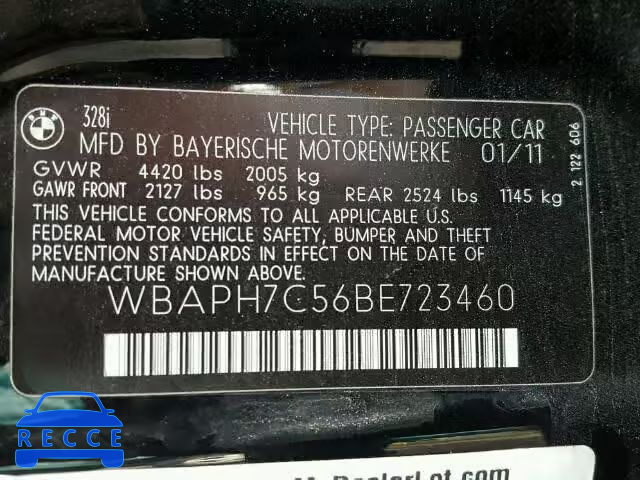 2011 BMW 328 WBAPH7C56BE723460 зображення 9