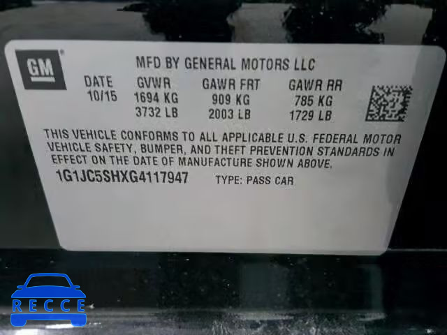 2016 CHEVROLET SONIC 1G1JC5SHXG4117947 image 9