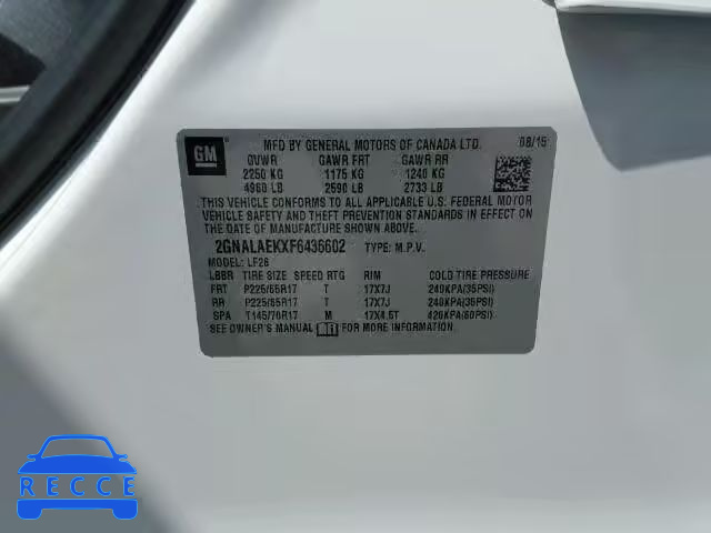 2015 CHEVROLET EQUINOX 2GNALAEKXF6436602 image 9