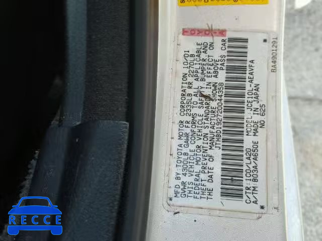 2002 LEXUS IS JTHBD192720044358 image 9