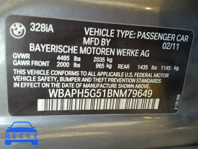 2011 BMW 328 WBAPH5G51BNM79649 Bild 9