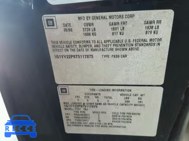 1996 CHEVROLET CORVETTE 1G1YY22P8T5117875 image 9
