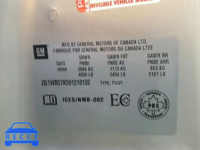 2009 CHEVROLET IMPALA 2G1WB57K591210192 image 9