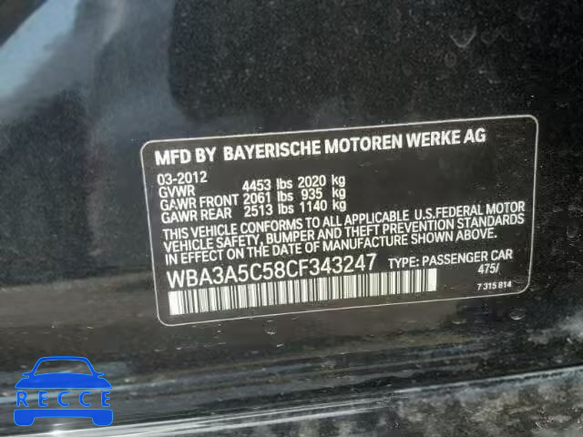 2012 BMW 328 WBA3A5C58CF343247 зображення 9