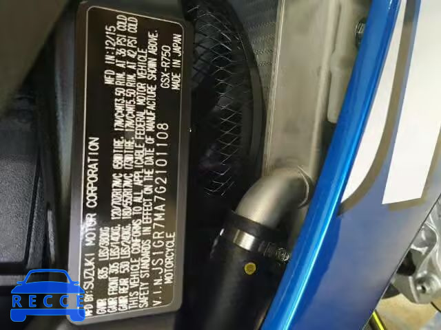 2016 SUZUKI GSX-R750 JS1GR7MA7G2101108 зображення 9