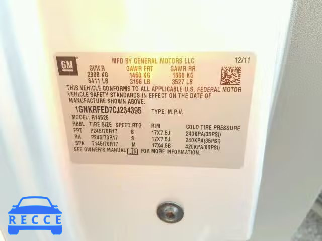 2012 CHEVROLET TRAVERSE 1GNKRFED7CJ234395 image 9