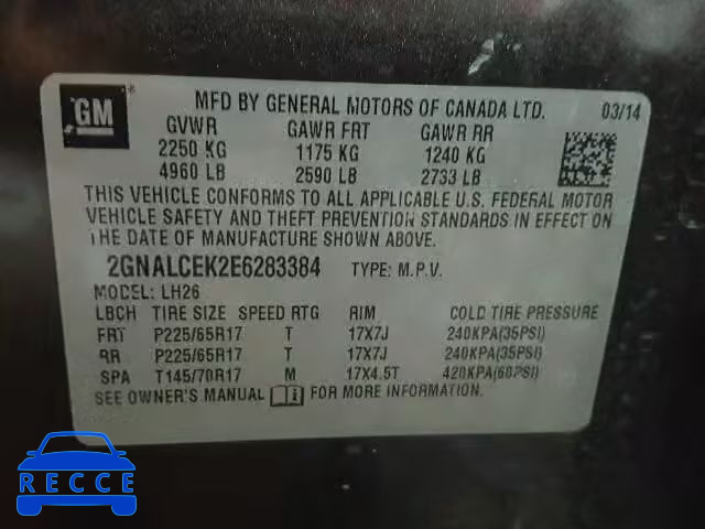 2014 CHEVROLET EQUINOX 2GNALCEK2E6283384 зображення 9