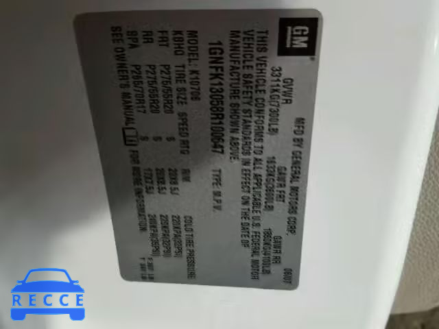 2008 CHEVROLET TAHOE 1GNFK13058R100647 image 9