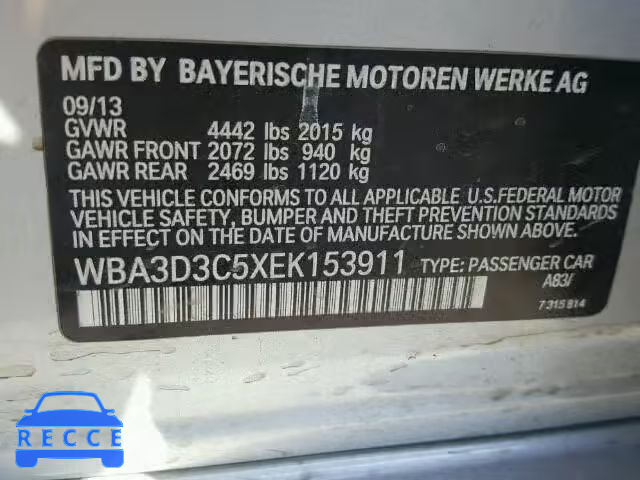 2014 BMW 328 WBA3D3C5XEK153911 зображення 9