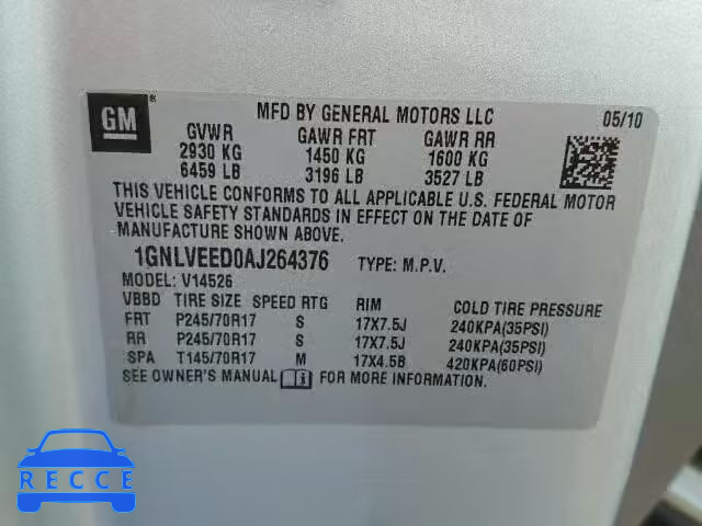2010 CHEVROLET TRAVERSE 1GNLVEED0AJ264376 image 9