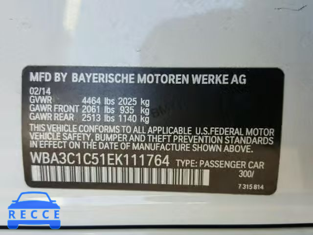 2014 BMW 328 WBA3C1C51EK111764 зображення 9