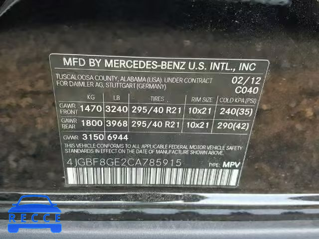 2012 MERCEDES-BENZ GL 4JGBF8GE2CA785915 зображення 9