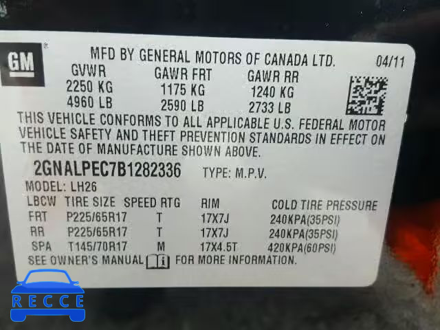 2011 CHEVROLET EQUINOX 2GNALPEC7B1282336 image 9