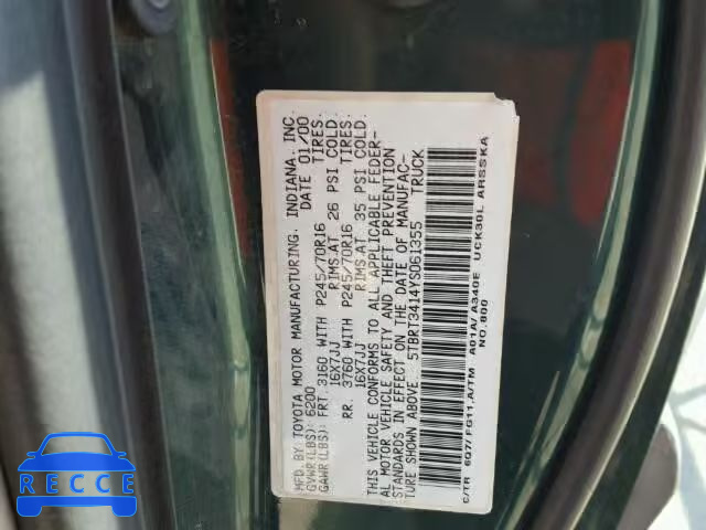 2000 TOYOTA TUNDRA 5TBRT3414YS061355 image 9