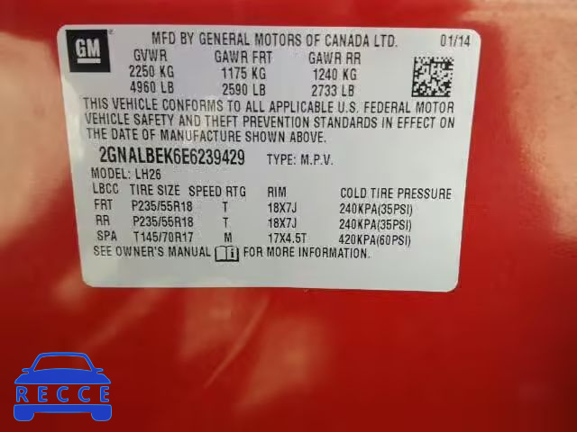 2014 CHEVROLET EQUINOX 2GNALBEK6E6239429 image 9