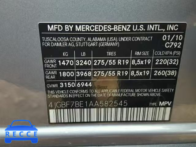 2010 MERCEDES-BENZ GL 4JGBF7BE1AA582545 image 9