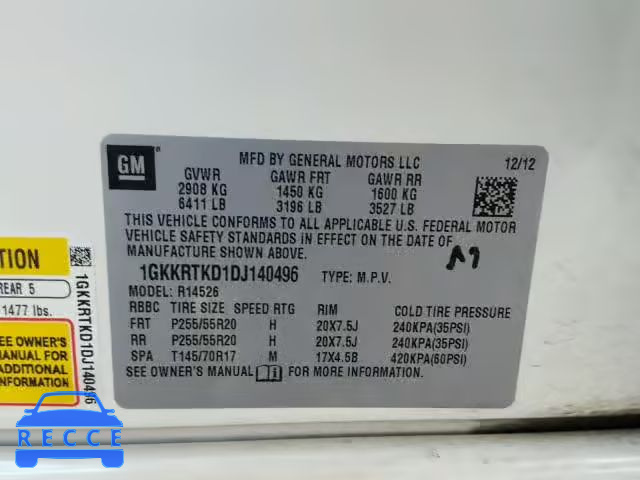 2013 GMC ACADIA DEN 1GKKRTKD1DJ140496 image 9