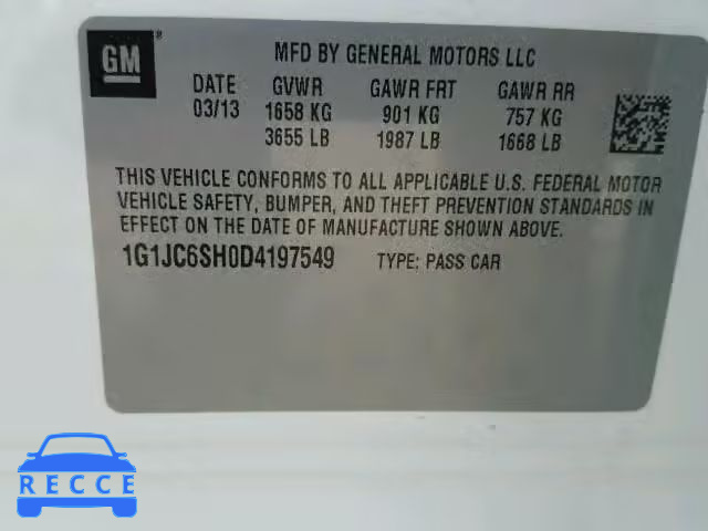 2013 CHEVROLET SONIC 1G1JC6SH0D4197549 image 9