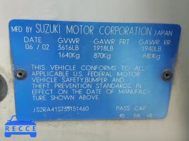 2003 SUZUKI AERIO JS2RA41S735151460 Bild 9