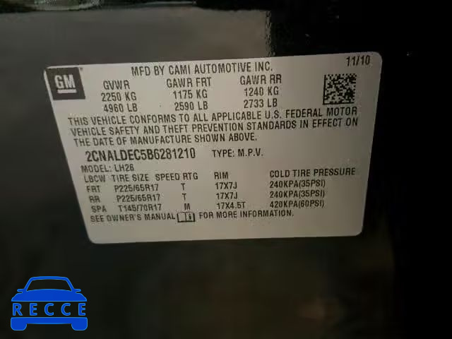 2011 CHEVROLET EQUINOX 2CNALDEC5B6281210 image 9