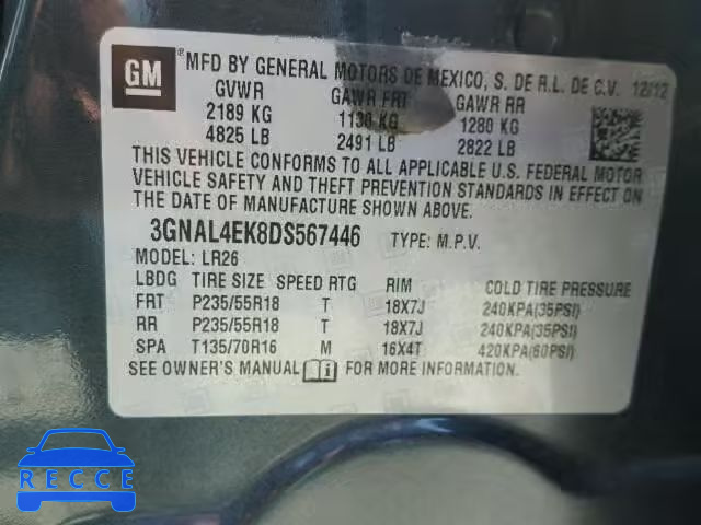 2013 CHEVROLET CAPTIVA 3GNAL4EK8DS567446 image 9