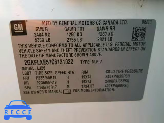 2012 GMC TERRAIN 2GKFLXE57C6131022 зображення 9