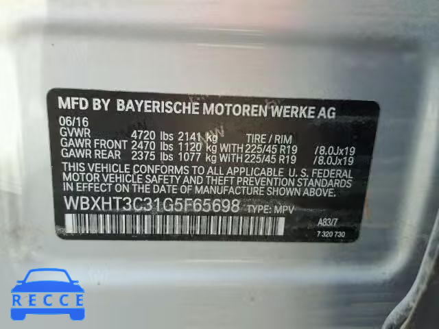 2016 BMW X1 WBXHT3C31G5F65698 зображення 9