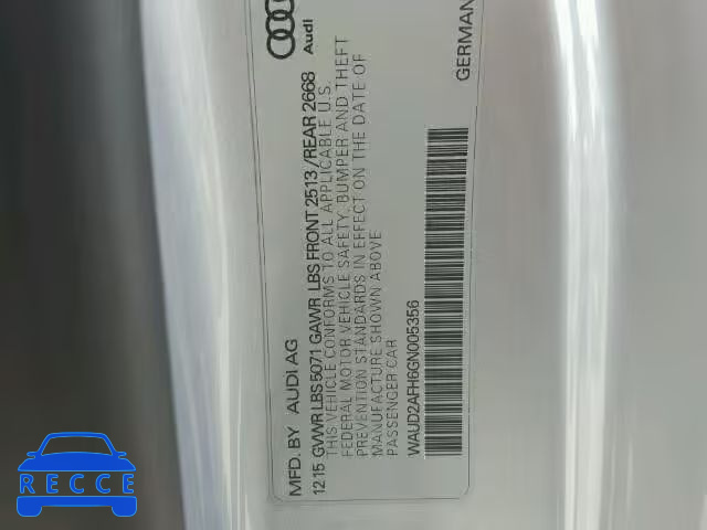 2016 AUDI A5 QUATTRO WAUD2AFH6GN005356 image 9
