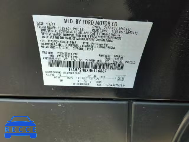 2017 FORD TAURUS 1FAHP2H8XHG116867 image 9