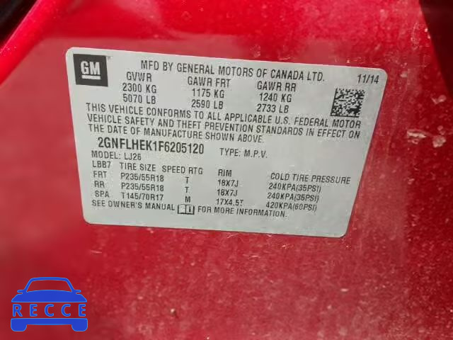 2015 CHEVROLET EQUINOX 2GNFLHEK1F6205120 image 9