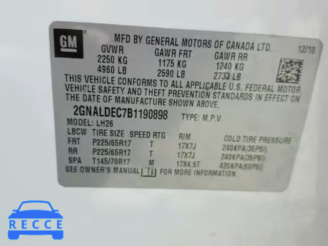 2011 CHEVROLET EQUINOX 2GNALDEC7B1190898 image 9