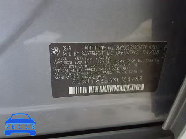 2008 BMW X5 5UXFE83568L164783 зображення 9