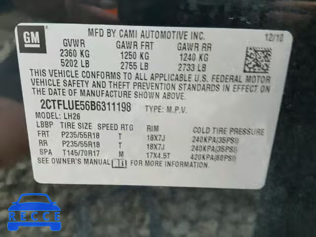 2011 GMC TERRAIN 2CTFLUE56B6311198 зображення 9