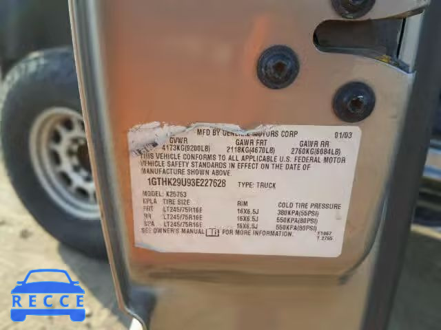 2003 GMC SIERRA 1GTHK29U93E227628 image 9