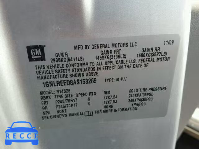 2010 CHEVROLET TRAVERSE 1GNLREED8AS153265 image 9