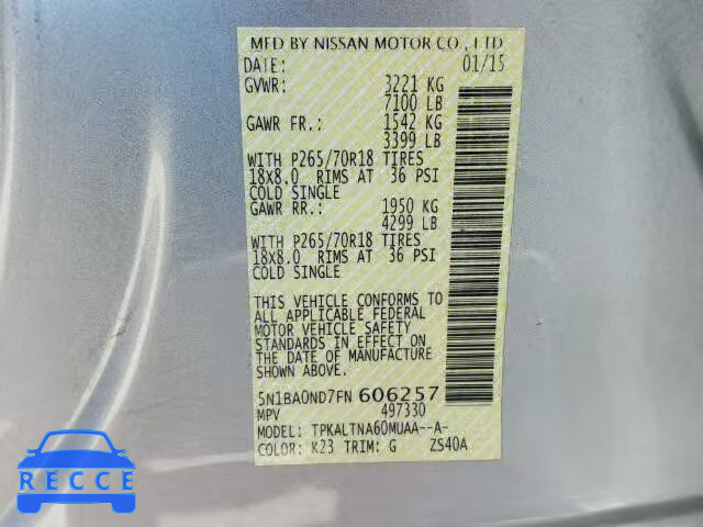 2015 NISSAN ARMADA 5N1BA0ND7FN606257 image 9