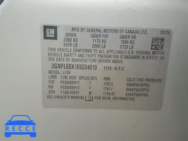 2014 CHEVROLET EQUINOX 2GNFLEEK1E6224019 зображення 9