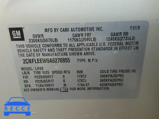 2010 CHEVROLET EQUINOX 2CNFLEEW9A6276855 зображення 9
