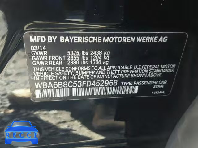 2015 BMW 640 WBA6B8C53FD452968 зображення 9