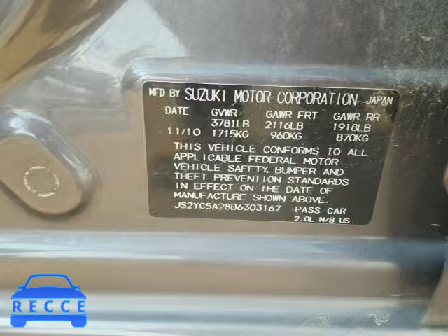 2011 SUZUKI SX4 JS2YC5A28B6303167 image 9