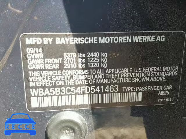 2015 BMW 535 WBA5B3C54FD541463 зображення 9
