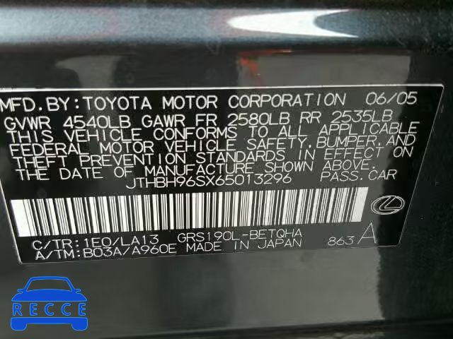 2006 LEXUS GS GENERAT JTHBH96SX65013296 image 9