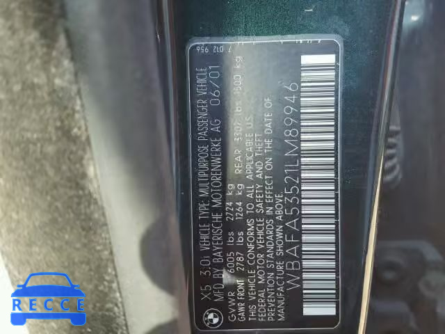 2001 BMW X5 WBAFA53521LM89946 image 9