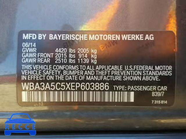 2014 BMW 328 WBA3A5C5XEP603886 зображення 9