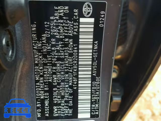2012 TOYOTA CAMRY 4T4BF1FK8CR200841 image 9