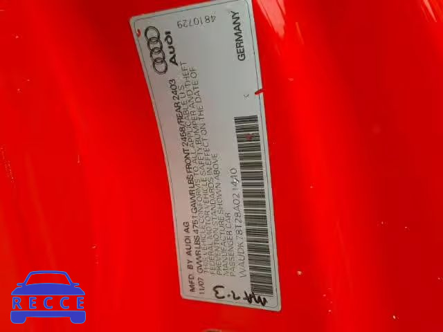 2008 AUDI A5 QUATTRO WAUDK78T28A021440 image 9