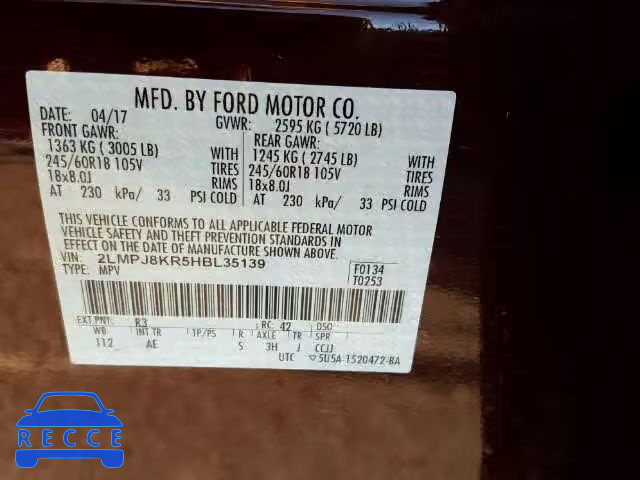 2017 LINCOLN MKX 2LMPJ8KR5HBL35139 зображення 9