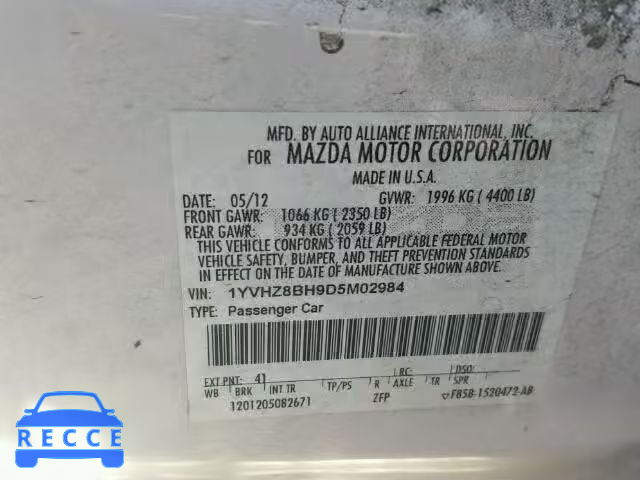 2013 MAZDA 6 1YVHZ8BH9D5M02984 image 9